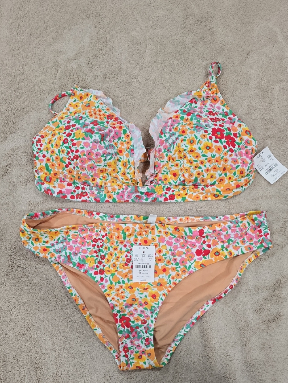 J. Crew Multicolor Floral Bikini Set with Scalloped Trim
